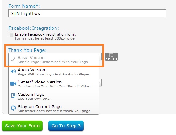 Aweber custom thank you page