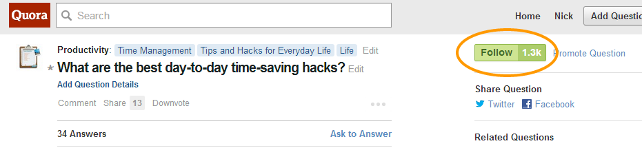 Quora number followers per question