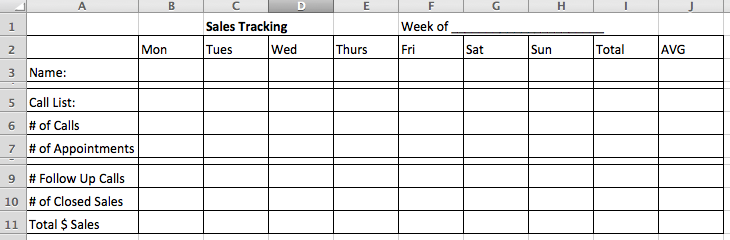sales tracking worksheet