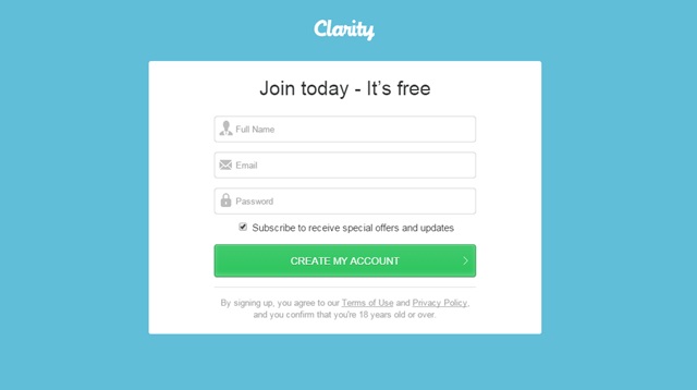 clarity-fm sign-up page