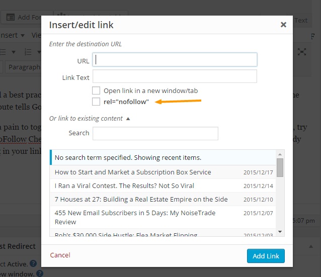 rel nofollow checkbox