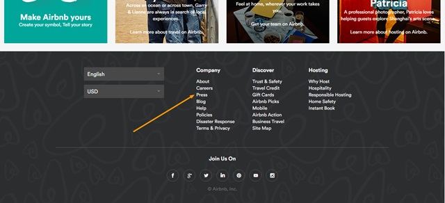 press link in footer
