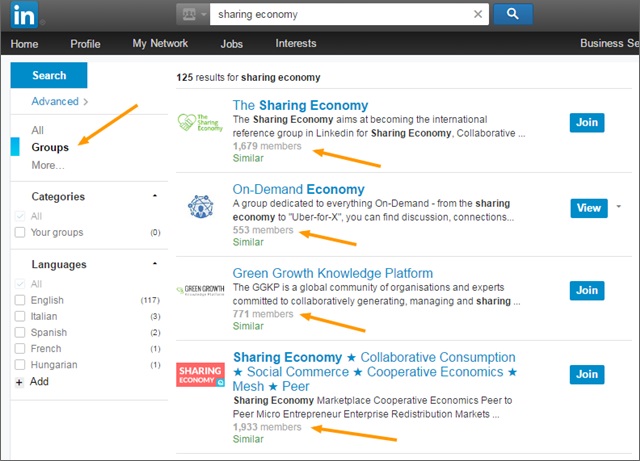 sharing economy groups on linkedin