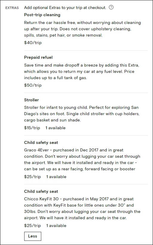 turo listing extras