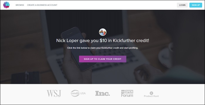 kickfurther homepage