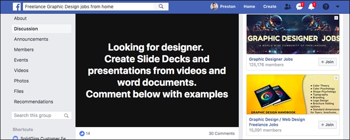 freelance graphic design jobs facebook group