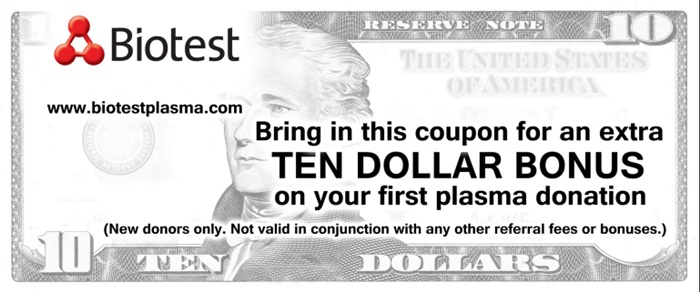 plasma donation coupon