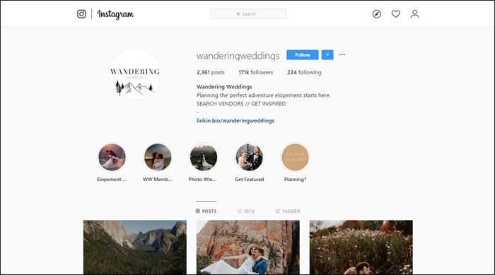 wandering weddings on instagram