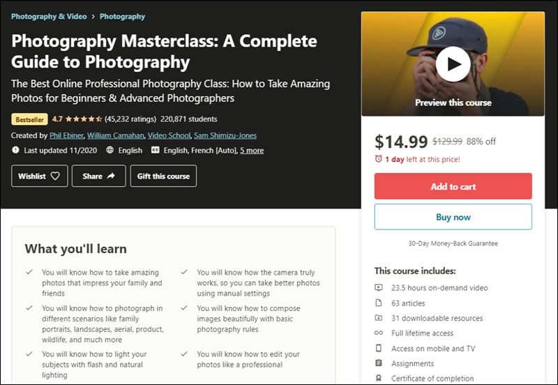 udemy photography masterclass
