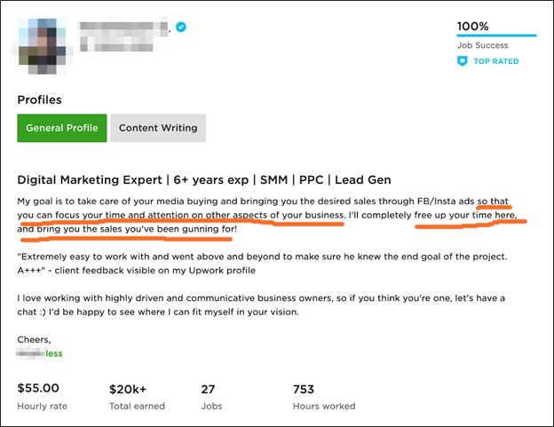 remote marketing upwork profile example