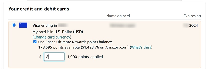 redeeming ultimate rewards directly on amazon