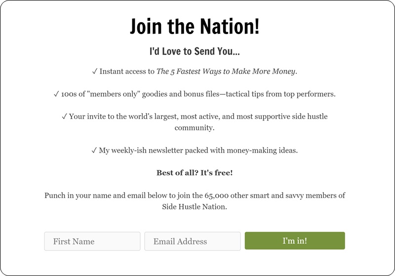 new side hustle nation join page