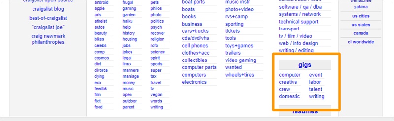 craigslist gigs part-time work