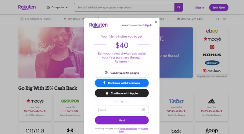 rakuten cash back