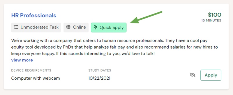 user interviews quick apply