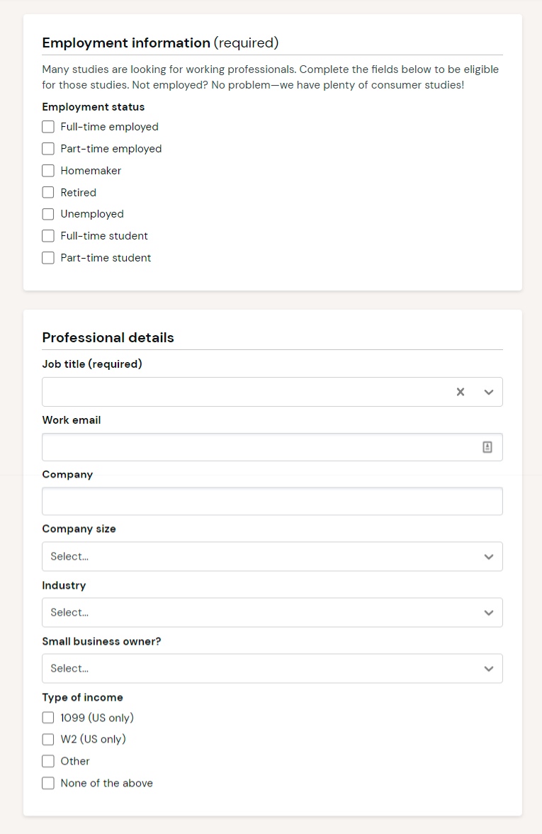 userinterviews professional information intake form