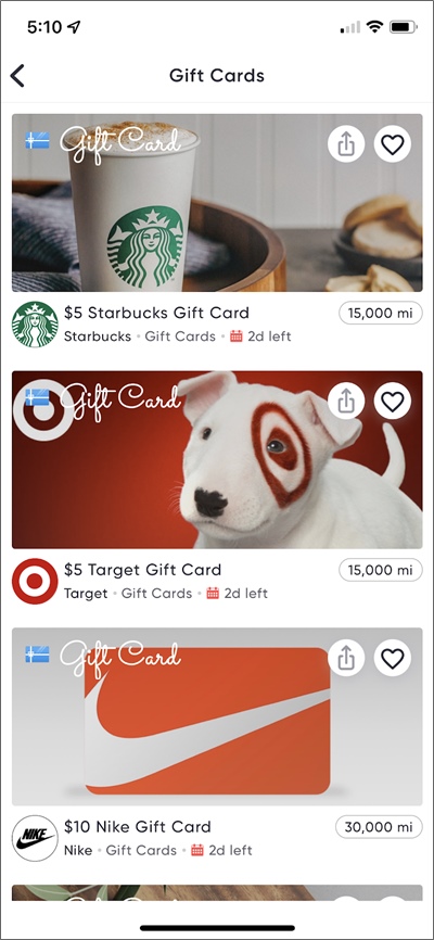 miles app gift cards