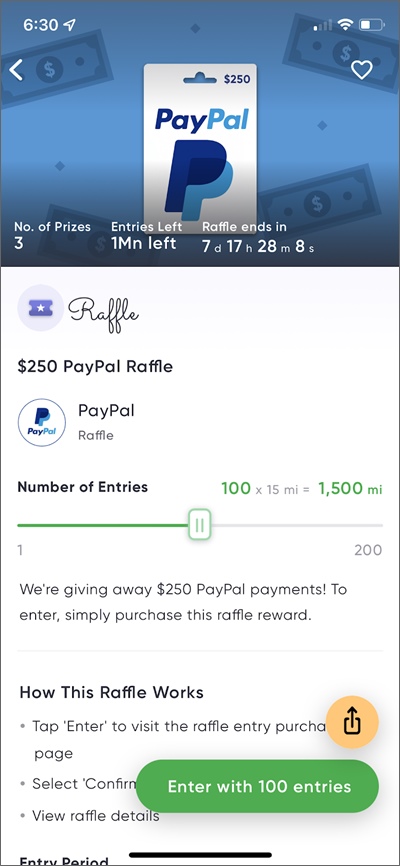 miles app paypal raffle